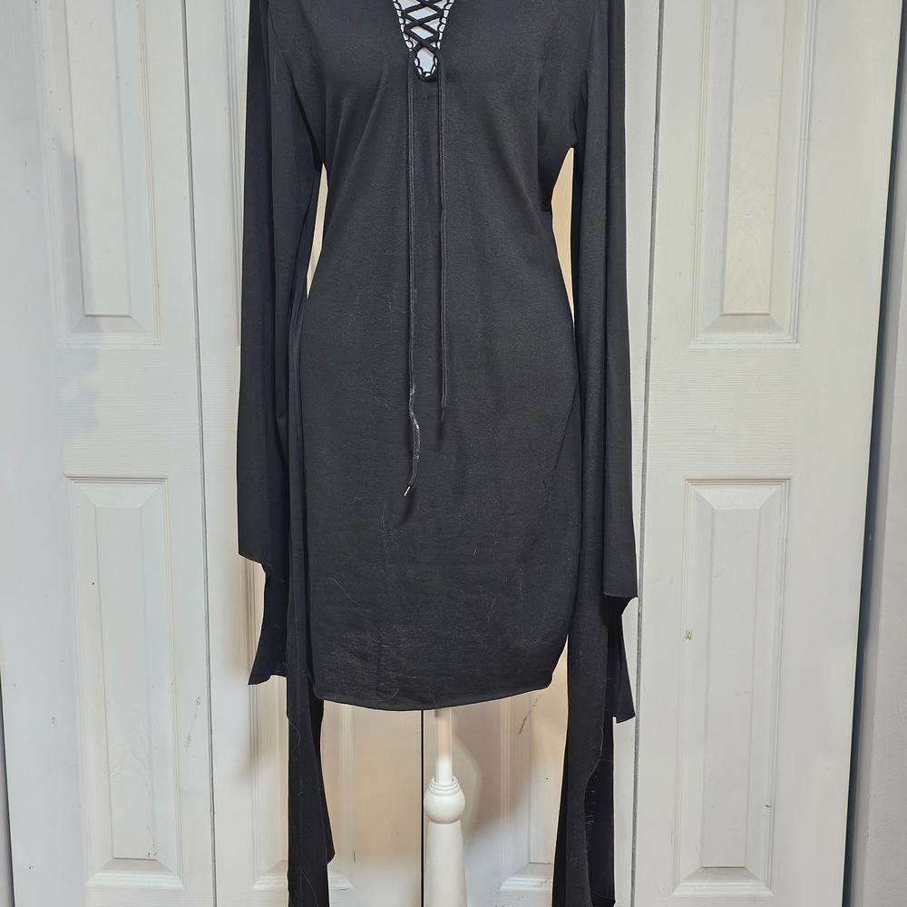 Dolls Kill Black Gothic Bell Sleeve Dress - Picture 2 of 7
